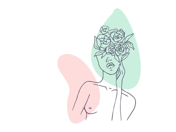 Line art portrait woman, Flower face one line vector illustration
