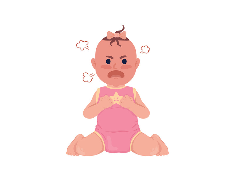 Offended baby girl screaming semi flat color vector character