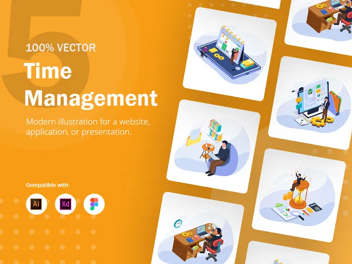 Set of Isometric Time Management Illustration