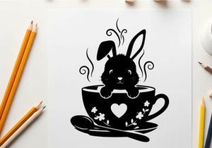 Silhouette of a bunny in a heart teacup silhouette