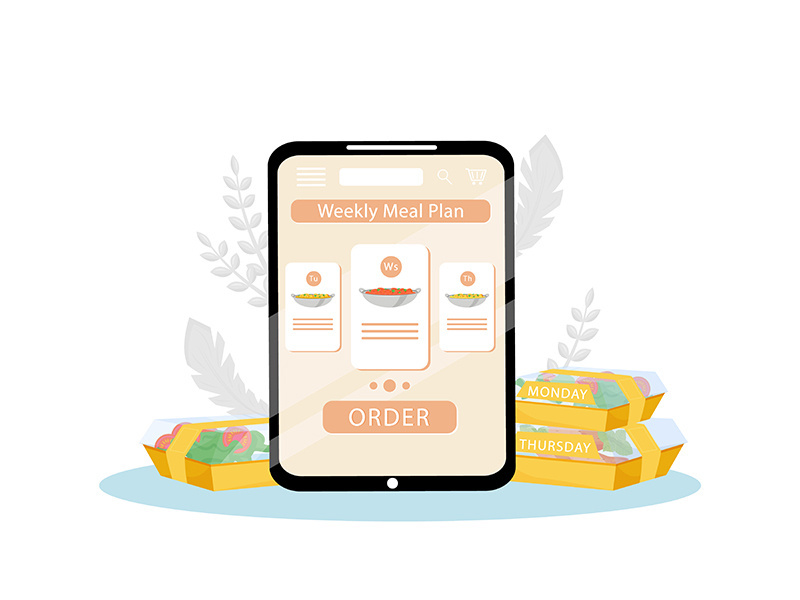 Weekly meal plan order mobile application flat concept vector illustration