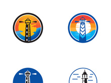 Lighthouse icon logo and vector illustration beacon tower design vintage symbol