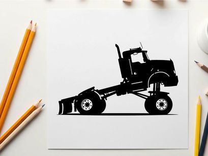 Silhouette of a snowplow truck with a large blade