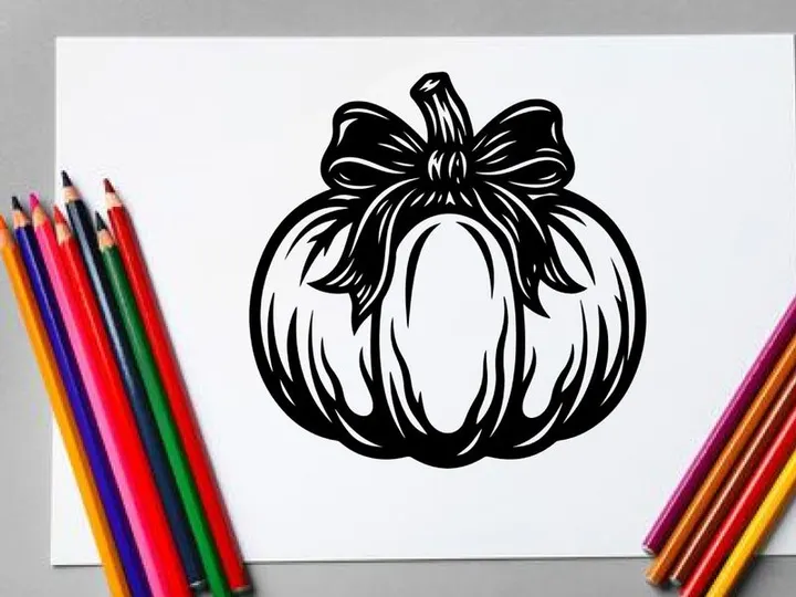 Black and white pumpkin illustration for autumn or Halloween decor