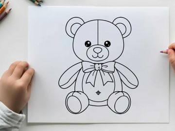 Cute white teddy bear with bow vector illustration preview picture