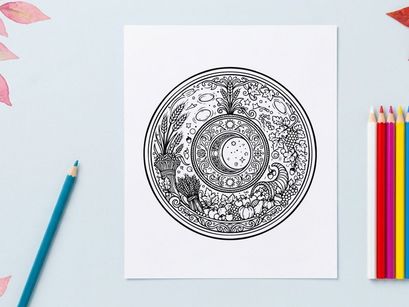 Intricate mandala design for coloring book page. Detailed circular pattern with floral and geometric motifs for adult relaxation therapy.