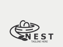 Bird nest logo natural root and leaf habitat bird house isolated template vector