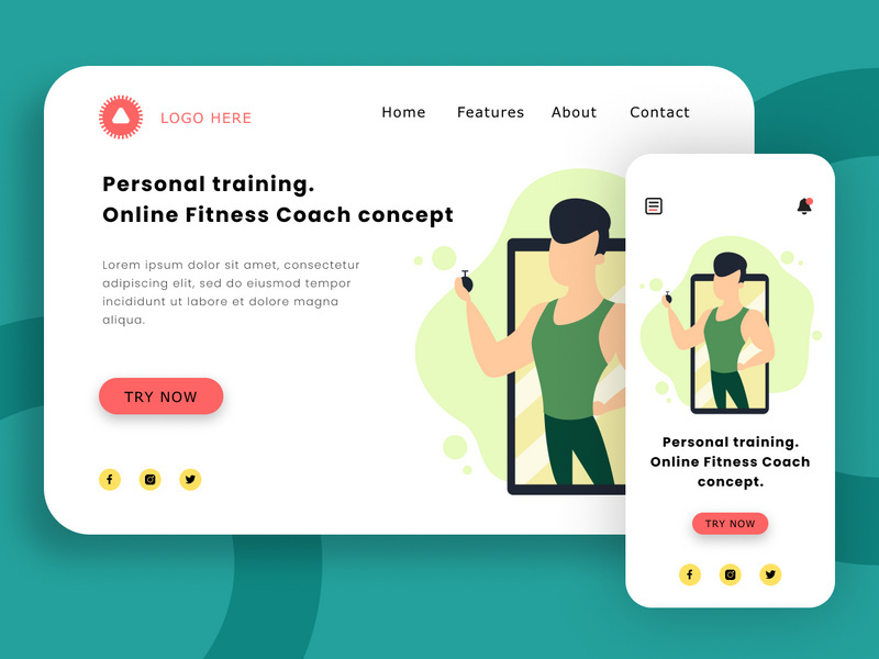 Personal Training. Online Fitness Coach illustration concept.