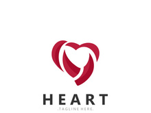 Heart logo design template, luxury ribbon Valentines day and love stripe logotype