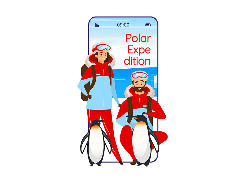 Polar expedition cartoon smartphone vector app screen