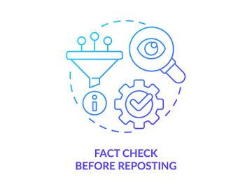 Fact check before reposting blue gradient concept icon preview picture