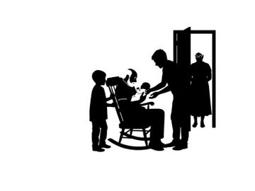 Silhouette of a family in a domestic scene with a barbers chair preview picture