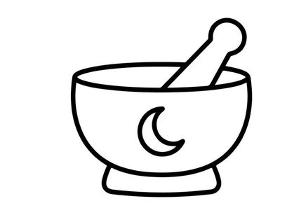 Mortar and pestle grinding herbs for natural remedies. Traditional apothecary tool for crushing spices and medicinal plants.