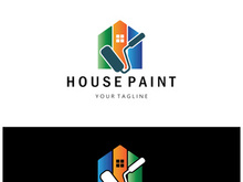 logo icon illustration house paint with a blend of brushes and rollers for house wall paint design, minimalist house, painting, interior, building, property business, wallpaper, vector concept