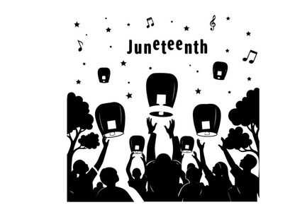 Juneteenth celebration silhouette with lanterns and music