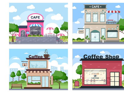 16 Coffeehouse, Cafe or Ice Cream Shop Illustration