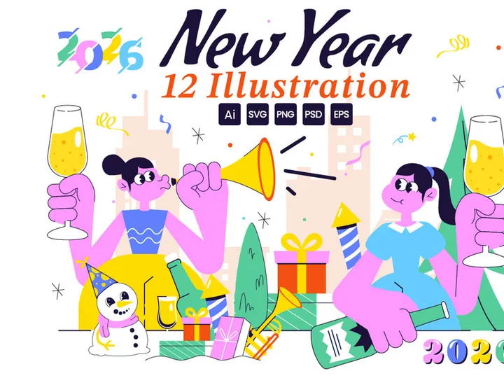 12 Happy New Year 2026 Illustration