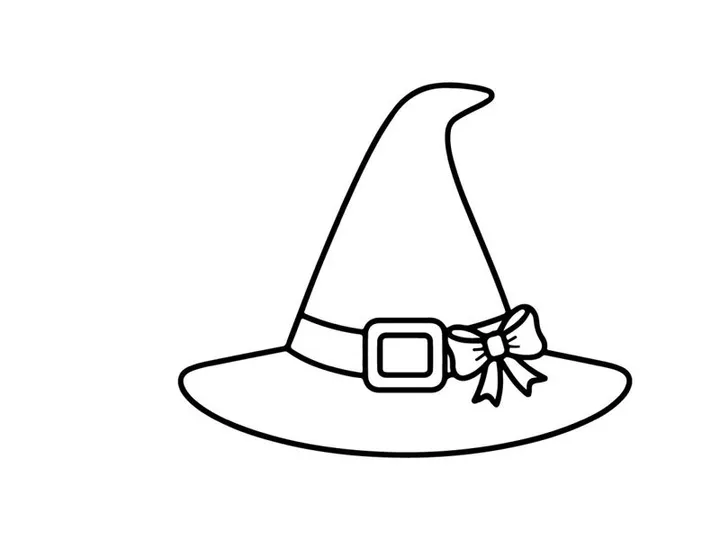 Witch hat icon for Halloween and fantasy design. Classic pointed sorcerer headwear with buckle and star detail in flat vector style.