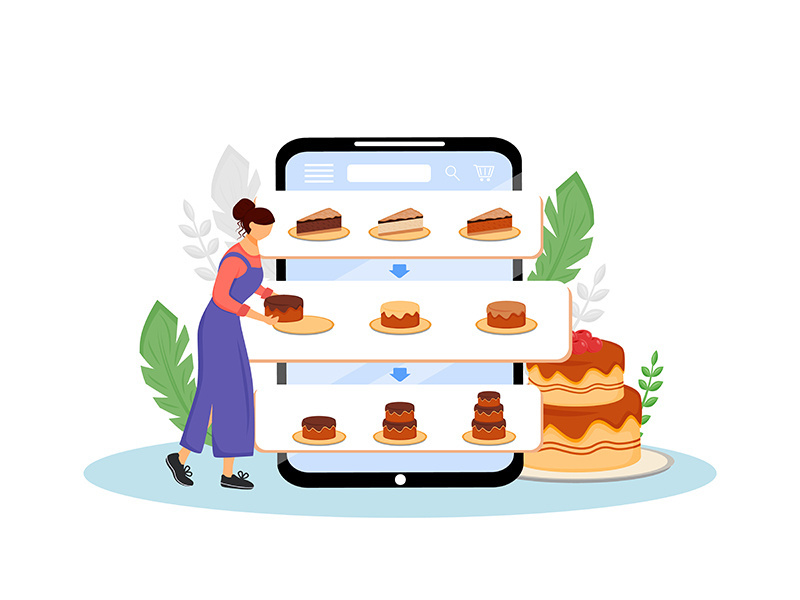 Online cakes ordering flat concept vector illustration