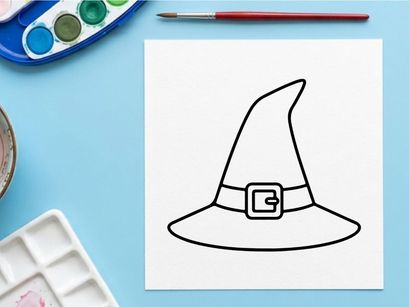 Witch hat line icon. Halloween costume accessory symbol for graphic design.