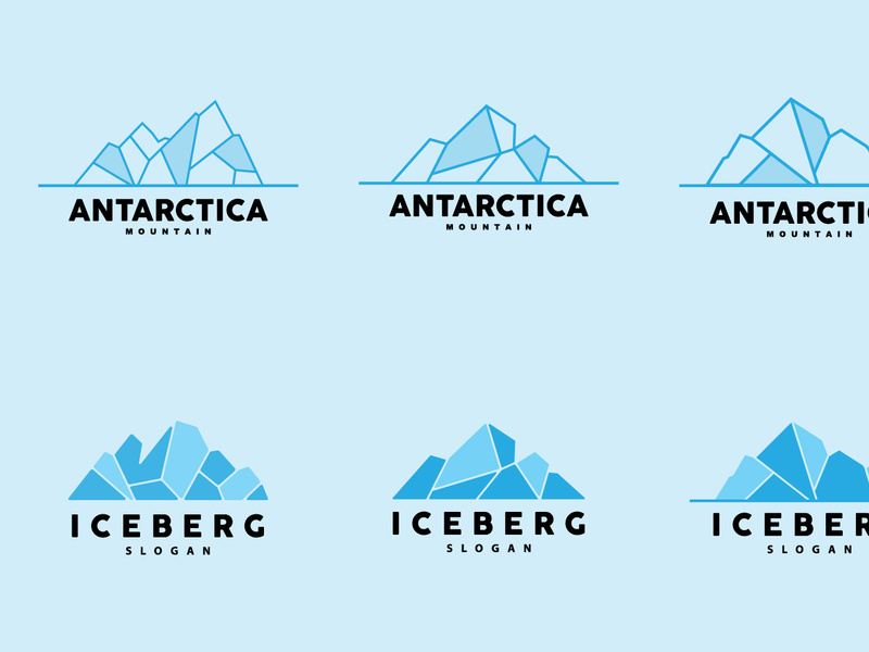 Iceberg Logo, Antarctic Mountains Vector In Ice Blue Nature Design