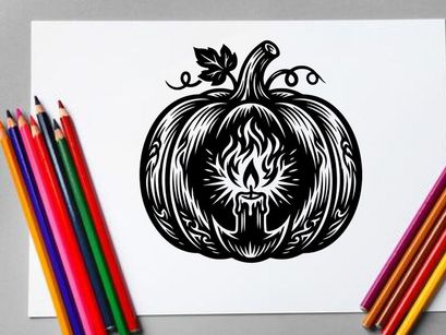 Labu dan lilin dengan desain bunga hitam putih untuk Halloween