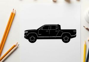 Silhouette of a black pickup truck with a white background silhouette