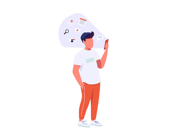 Guy with smartphone flat color vector faceless character preview picture