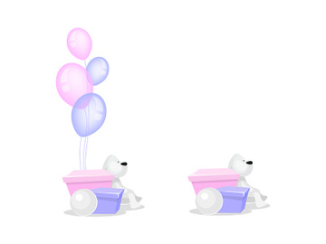 Present box with balloons flat color vector objects set preview picture