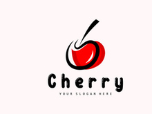 Cherry Fruit logo, Red Colored plant vector illustration, Fruit Shop Design, Company, Sticker, Product Brand