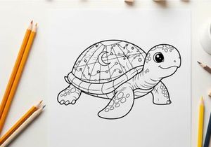 Cute turtle with world map shell vector illustration flat design