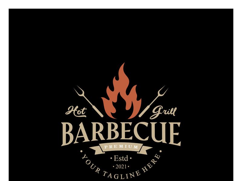 Simple Barbecue Vintage hot grill, with crossed flames and spatula. Logo for restaurant, badge, cafe and bar.vector