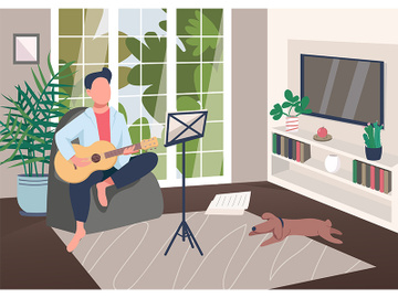 Guitarist at home flat color vector illustration preview picture