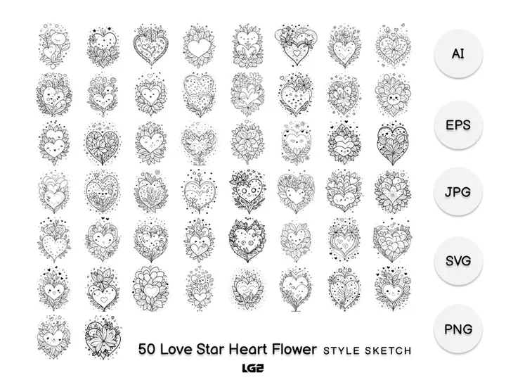 Love Star Heart Flower Element Black