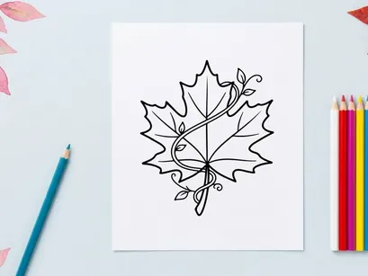 Arte lineal elegante de una hoja de arce con detalles ondulantes. Ilustración botánica artística para proyectos de diseño.