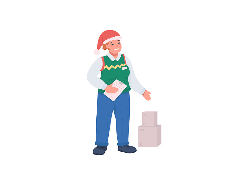 Post office worker on Christmas flat color vector character