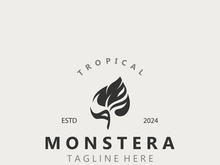 Monstera deliciosa leaf nature logo design, flat plant icon design illustration template