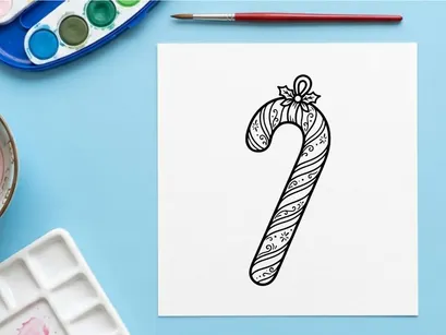 Hand drawn candy cane ornament illustration for Christmas holiday design projects