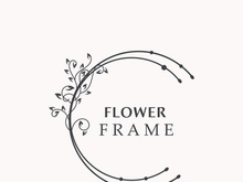 Floral frame flower round shape emblem logotype isolated on white background, leaves luxury linear logo circle style boutique