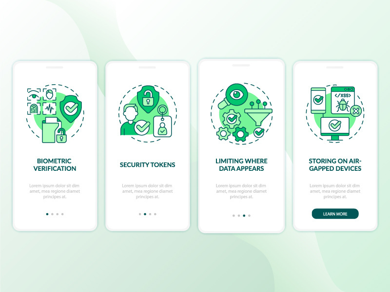 Confidentiality countermeasures green onboarding mobile app screen