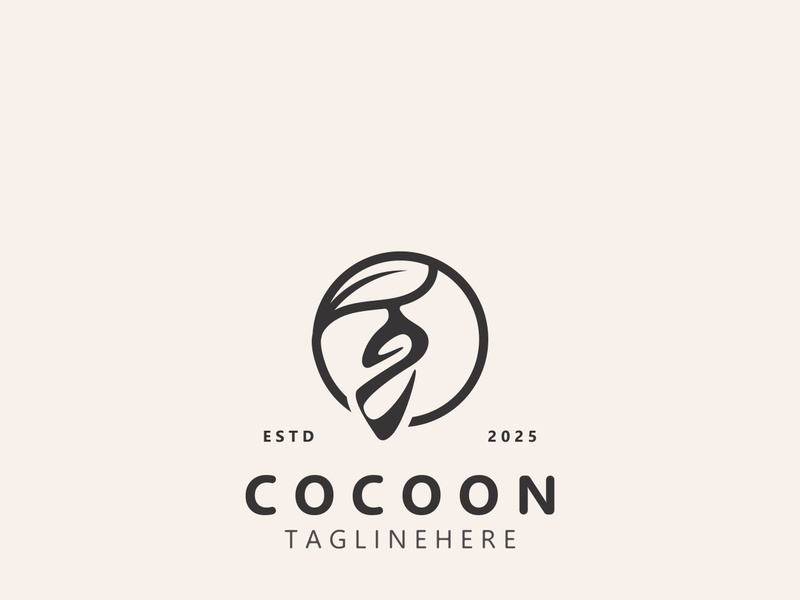 Cocoon logo Butterfly silkworm symbol. Illustration caterpillar animal template design