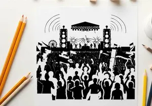 Concert silhouette with crowd and stage lights