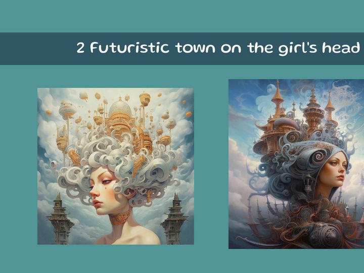 Futuristic town on the girl's head
