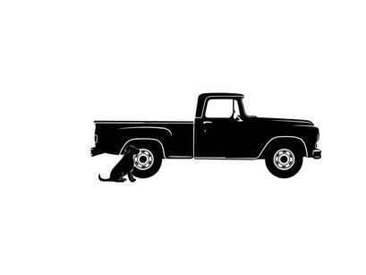 Silhouette of a pickup truck with a dog