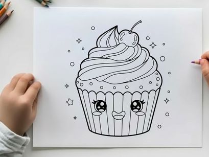 Cute cupcake with face smiling vector illustration flat design