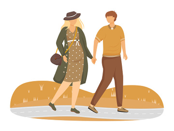 Pregnant woman and man walking in park flat vector illustration preview picture