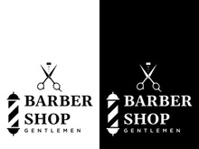 Barbershop logo in vintage style with the concept of scissors, razor and other tools.Logo for business, salon, label and barbershop.