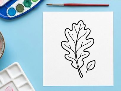 Ilustração botânica elegante de uma folha de carvalho e bolota. Arte vetorial minimalista de linha para designs temáticos da natureza.