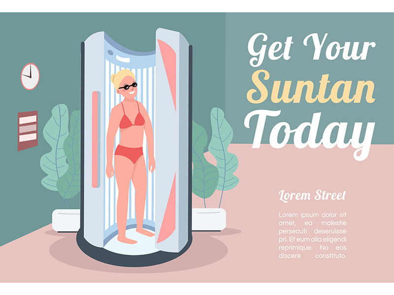 Get your suntan today banner flat vector template