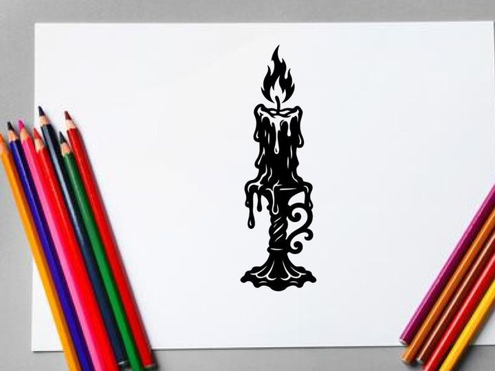 Stylized Burning Candle Illustration for Gothic or Halloween Themes
